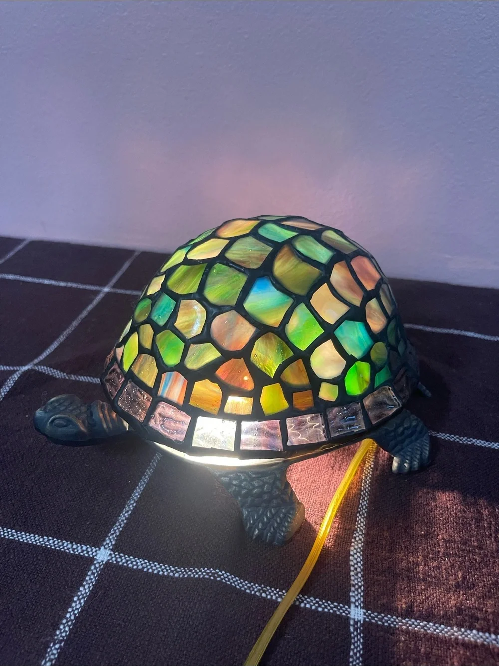 Tiffany Vintage BRONZE AND STAINED BLUE GLASS TURTLE LAMP 1999